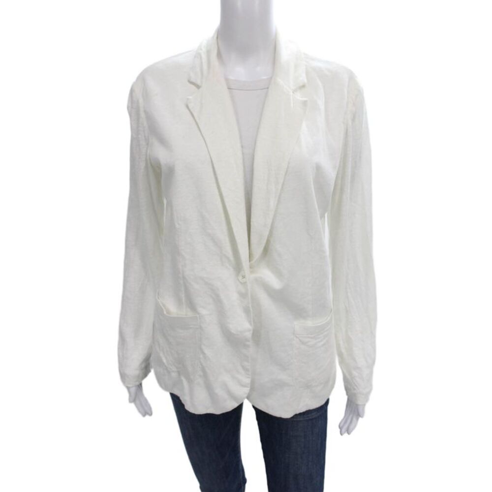 Majestic Filatures Women Blazer White Linen Long Sleeve Collared Size S